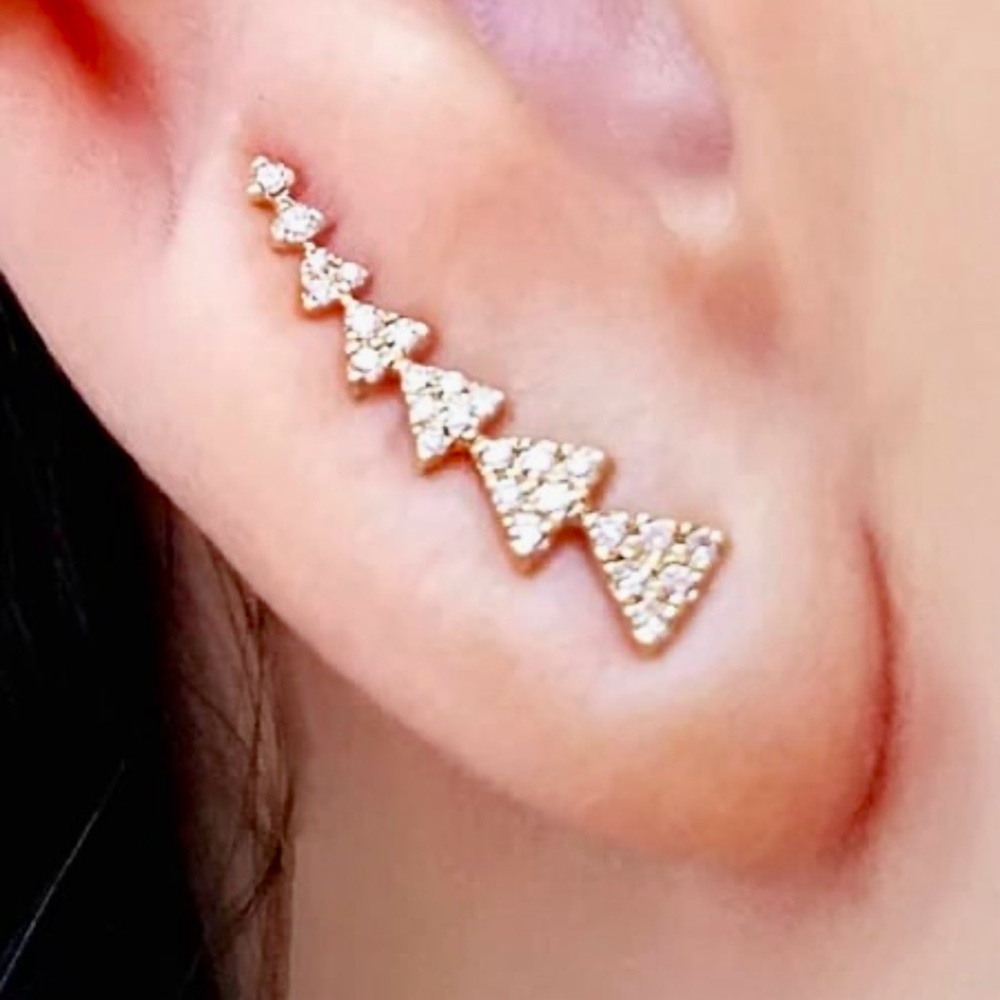 Silver and Diamond Triangle Climber  Earrings